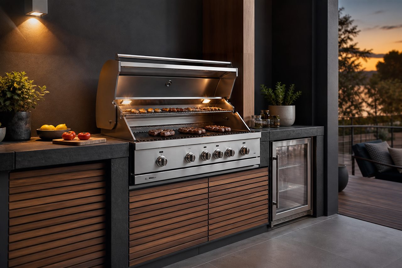 Modern built-in outdoor gas braai installation