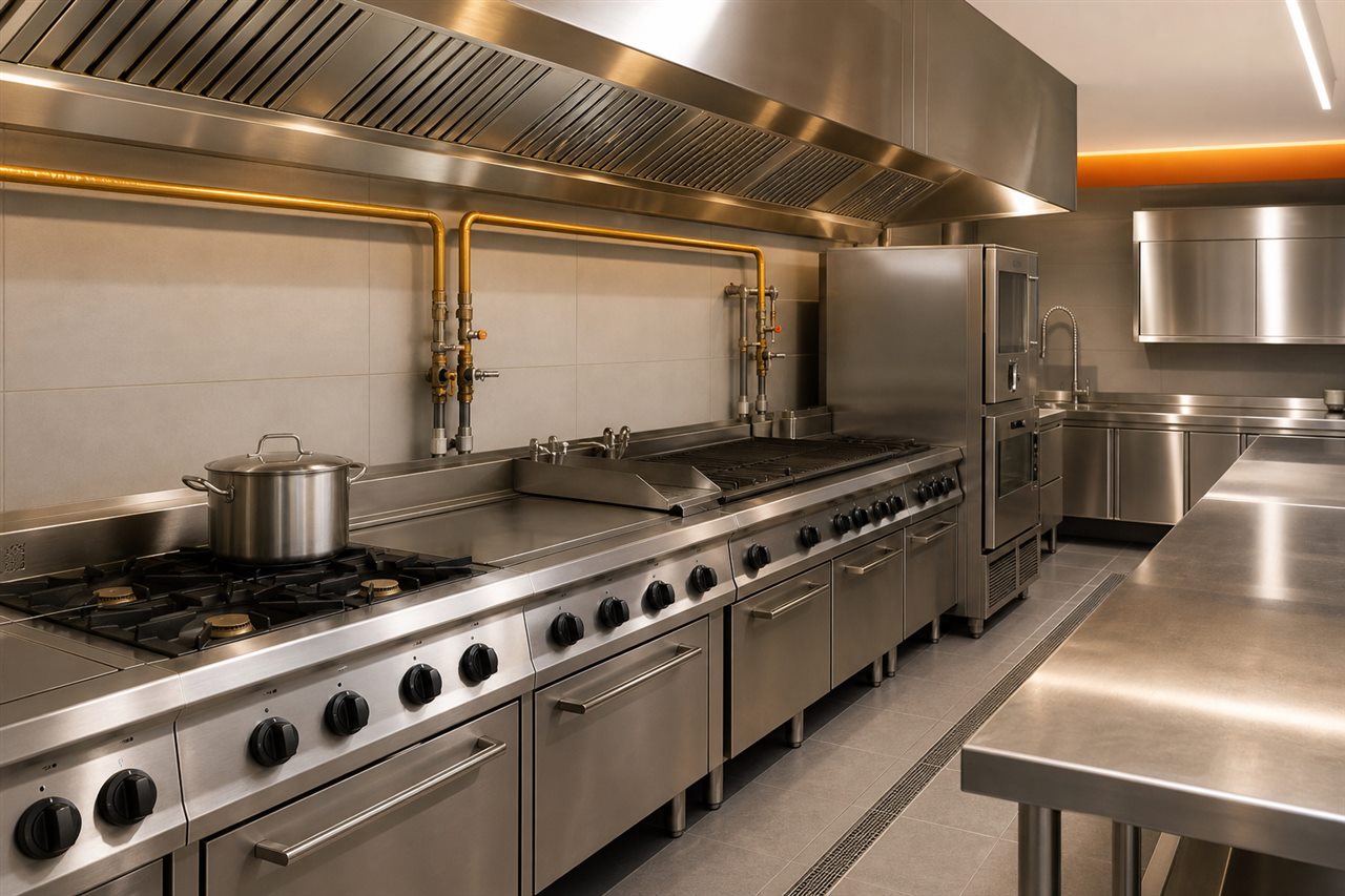 Professional commercial gas kitchen cooking line
