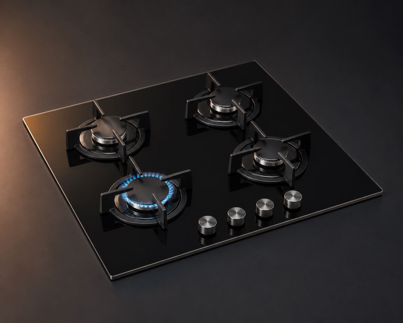 Black glass four-burner LPG gas hob